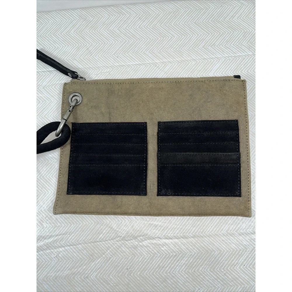 Free People Suede & Canvas Essential Clutch Wristlet Green/Black Trendy Casual